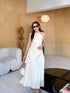 Ladies Asymmetrical Sleeves Back Tie Tops Witj A-Line Skirts